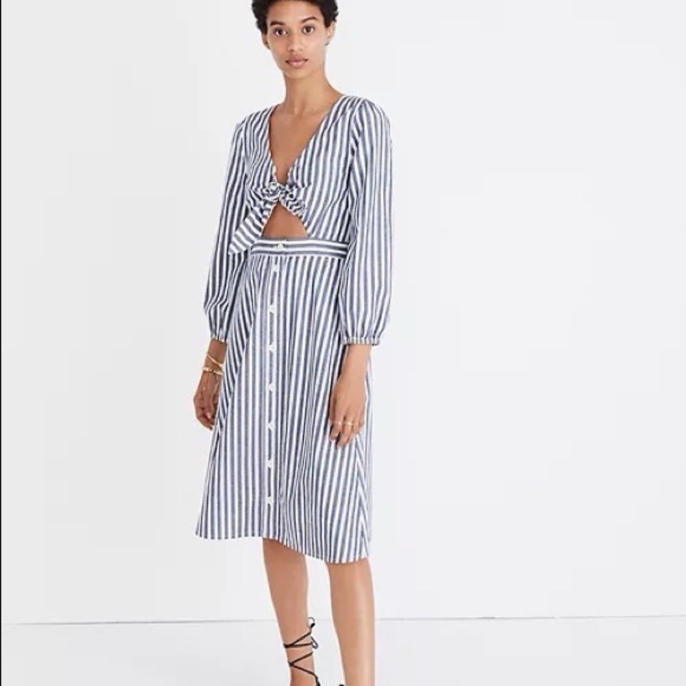 Madewell Striped Long Sleeve Dress with Front Knot